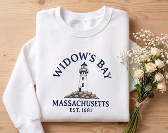Embroidered Widows Bay Massachusetts Sweatshirt, Coastal Horror TV Show Hoodie, Lighthouse Crewneck, New England Travel Gift For Fan