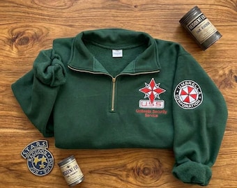 Resident Evil U.S.S Embroidered Quarter Zip, Umbrella Corporation Sweatshirt, Raccoon City Police Department Shirt, Horror Gamer Gift