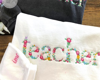 Personalized Teacher Sweatshirt, Custom Name Sleeve Embroidered Sweater, Back to School Gift for Teachers