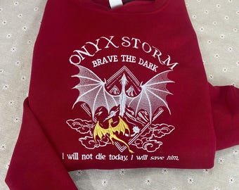 Felpa ricamata Onyx Storm / Maglietta della serie Fourth Wing / Dragon Rider / Maglietta Bookish Regalo per amanti dei libri / Libro fantasy / Tairn&Andarna
