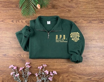 R.P.D. Embroidered Quarter Zip Sweatshirt, Raccoon City Police Department Apparel, Resident Evil Leon Kennedy Shirt, Horror Game Merch