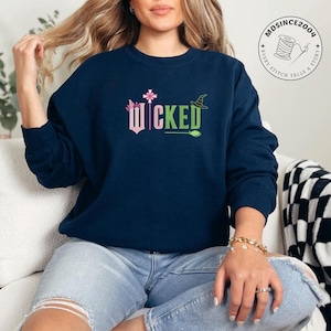 Wicked Embroidered Sweatshirt, Glinda Wizard of Oz, Broomstick Magic Wand, Musical Movie Fan Gift, Defying Gravity Embroidery Sweatshirt