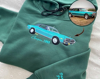 Custom Embroidered Car Hoodie, Truck Portrait, Race Cars, Classic Cars, Car Lover Gift, Personalized Car Photo Embroidered Sweatshirt