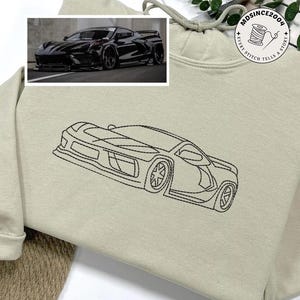 Custom Embroidered Car Outline Sweatshirt For Husband, Father&#39;s day Embroidery Sweatshirt, Car Portrait, Classic Car, Gift For Him