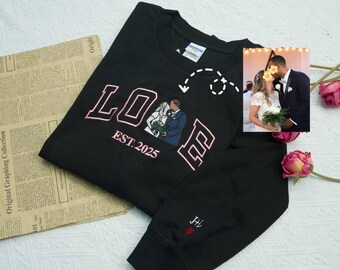 Custom Embroidered Portrait from Photo Hoodie, Couples Embroidered Sweatshirts, Personalized Gift For Couple, Valentines Gift For Couple