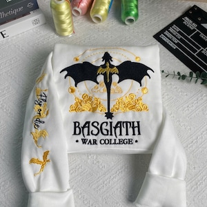 Vierde vleugel geborduurde hoodie, Basgiath-sweater, Dragon Rider-trui, War College-shirt, leesgrage cadeau, Fantasy-lezer