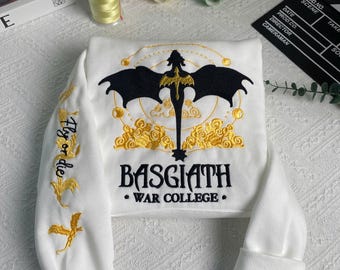 Sudadera con capucha bordada Fourth Wing, sudadera Basgiath, suéter Dragon Rider, camiseta de la universidad de guerra, regalo para lectores de fantasía.