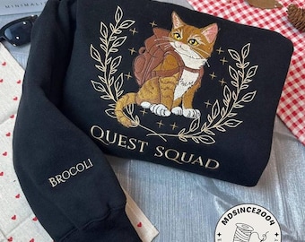 Onyx Storm Quest Squad Broccoli Embroidered Sweatshirt, Broccoli Cat TShirt, Ridoc Romantasy Fan Shirt, Dragon Rider Tee, Bookworm Gifts