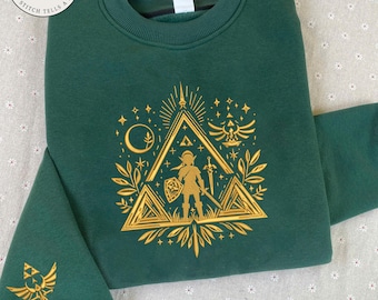 Legend of Zelda Embroidered Sweatshirt | Triforce Link Crewneck | Breath of the Wild Inspired Nintendo Gamer Gift | Unisex Cozy Sweater
