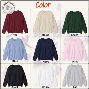 May include: A grid of nine crewneck sweatshirts in various colors: red, beige, green, blue, navy, pink, black, white, and ash. The word "Color" is written in a script font at the top. The brand logo is in the upper left corner.