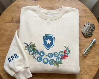 Resident Evil Welcome Leon Embroidered Sweatshirt, R.P.D. Raccoon Police Department Pullover, Video Game Apparel, Gamer Gift, Horror Shirt
