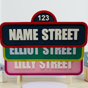 Custom Street Name Sign - Sesame Style Kids Room Decor - Personalized Door Sign 25x11cm