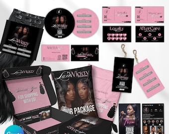 Hair Branding Kit, Diy Hair Bundle Tag Template, Hang Tags Thank You Card, Hair Packaging Bundle, Hair Aftercare,loyalty Card Canva Template