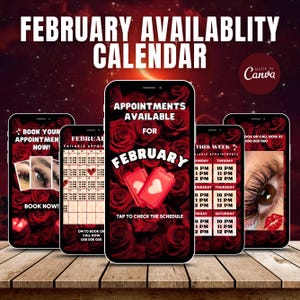 Weekly Availability Time Slots Instagram Story, February Available Appointments Calendar, Instagram Story Schedule Template, Canva Editable