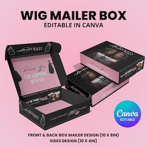 Wig Mailer Box Design, Premade Custom Box Design, Lace Front Box Packaging Design, DIY Box Design for Beauty Business, Canva Template
