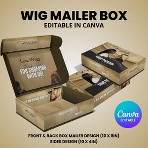 Wig Mailer Box Design, Premade Custom Box Design, Lace Front Box Packaging Design, DIY Box Design for Beauty Business, Canva Template