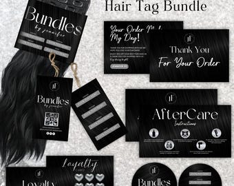 Editable Hair Tag Template Bundle, DIY Hair Bundle Tag Template, Hair thank you card, Hang Tag, Aftercare, Loyalty Card, Canva Template