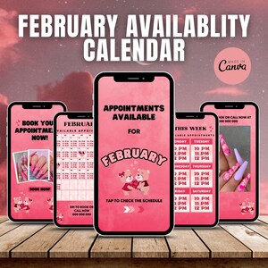 Weekly Availability Time Slots Instagram Story, February Available Appointments Calendar, Instagram Story Schedule Template, Canva Editable