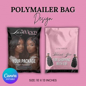 Wig Polymailers Bag Canva Template, Custom Lace Front Wig Packaging, Wig Poly Mailer Design, Premade Packaging Bundle, Custom Box Design