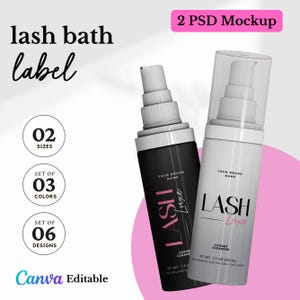 Editable Lash Bath Label Canva Template, Lash Shampoo Sticker, Lash cleanser labels, Lash shampoo Label Canva, Lash Bath Digital download