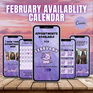 Weekly Availability Time Slots Instagram Story, February Available Appointments Calendar, Instagram Story Schedule Template, Canva Editable