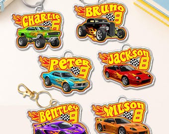 Etiqueta de identificación para mochila de coche de carreras para niños, llavero acrílico personalizado para mochila, etiqueta de identificación personalizada para niños, etiqueta de identificación para lonchera, regalo de regreso a clases