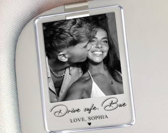 Personalized Couple Photo Car Visor Clip, Drive Safe I Love You, Valentine Day Gift for Him, Gifts for Boyfriend, Husband, Drive Safe Gift