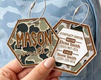 Personalized Camo Daycare Bag Tags, Custom Acrylic Name Tag For Kids Boys, Camo Backpack Name Tag, Diaper Bag Tag, Back To School Gift