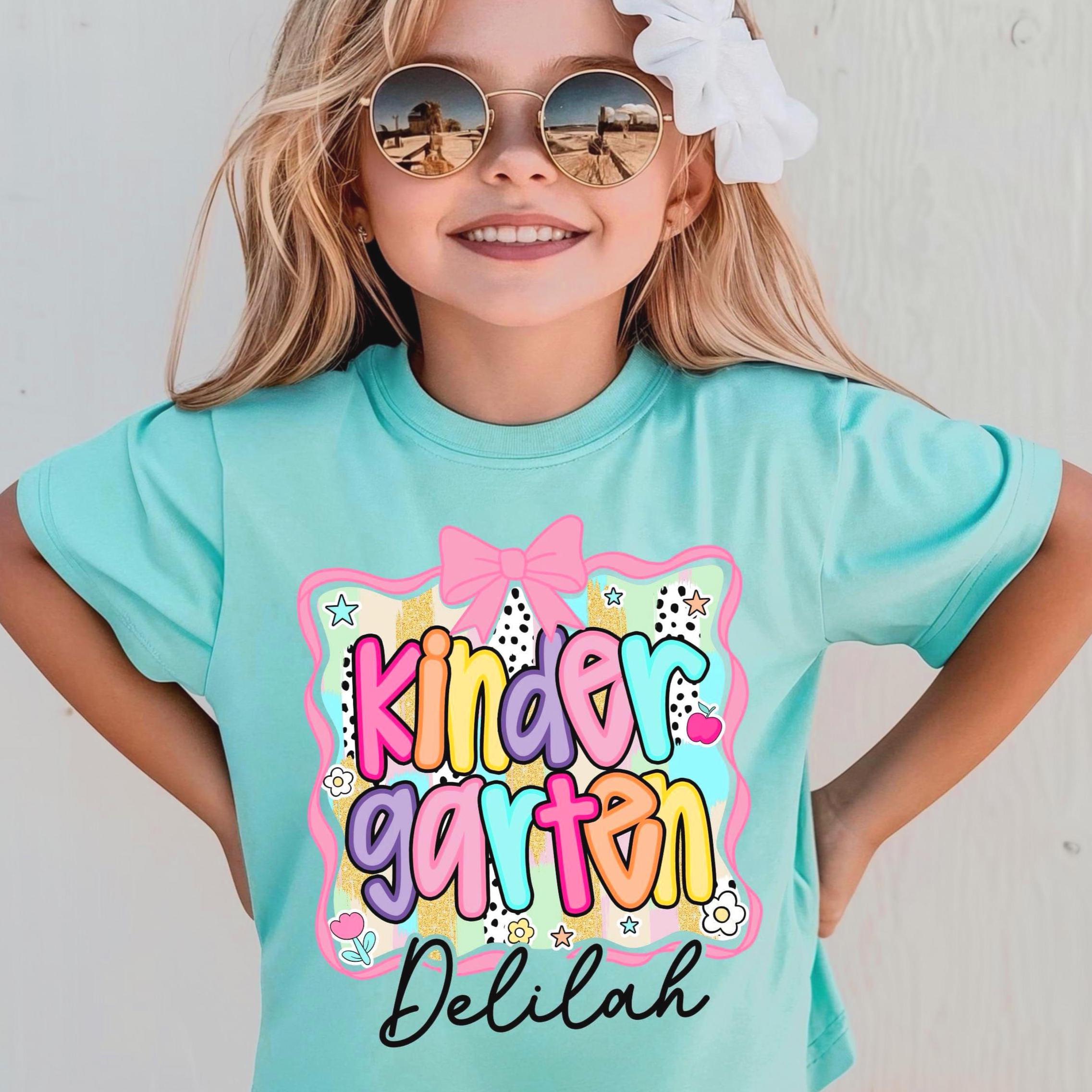 Preppy Back to School Shirt for Kids, First Day of School Shirt for Girl, Custom Grade Shirt with Kid's Name, Coquette Back to School Shirt