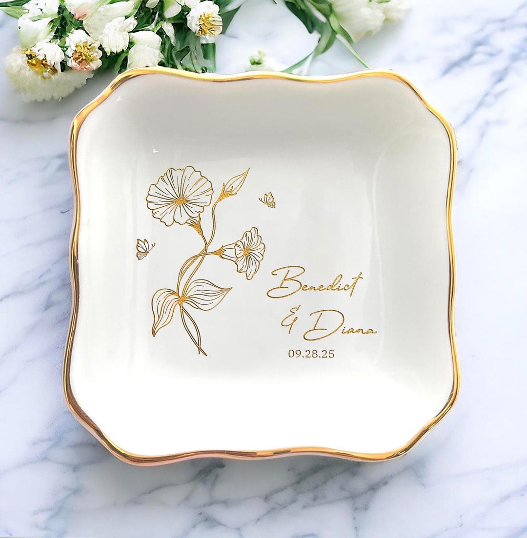 Personalized Engagement Ring Dish, Custom Birth Flower Jewelry Dish ...