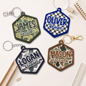 Custom Camo Backpack Name Tag, Backpack Keychain Gift for Kids Boys, Diaper Bag Tag, Camo Acrylic Keychain for Boys, Back To School Gift zdjęcie 9