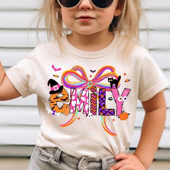 Halloween Kids Shirt, Preppy Halloween Shirt for Kid, Custom Kids Name Halloween Shirt, Spooky Season Shirt for Girls, Coquette Bow Boo Tee