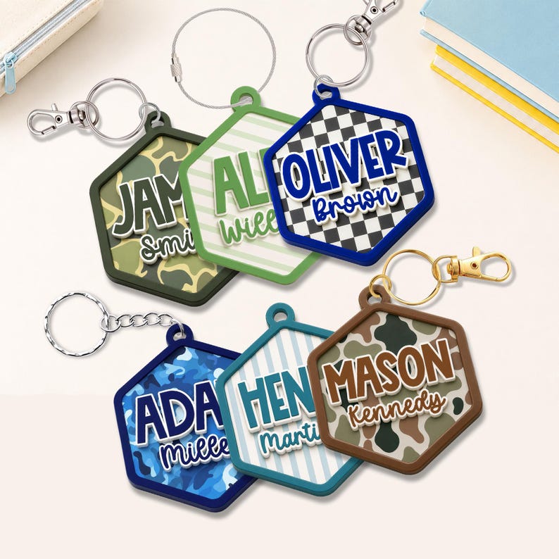 Custom Camo Backpack Name Tag, Backpack Keychain Gift for Kids Boys, Diaper Bag Tag, Camo Acrylic Keychain for Boys, Back To School Gift zdjęcie 11