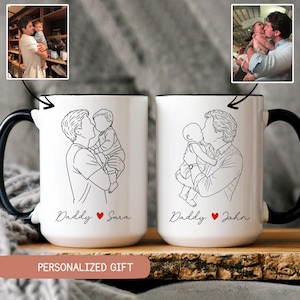 Custom Dad Portrait From Photo Mug, Fathers Day Gift, Father&#39;s Day Mug,  Custom Photo Mug For Dad, Personalized Dad Portrait, Husband Gift