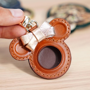 Custom Mi/c/ke/y Mouse Leather AirTag Holder, Unique Keychain Case for AirTags, Airtag Cartoon Head Cover, Classic Mouse Airtag Case