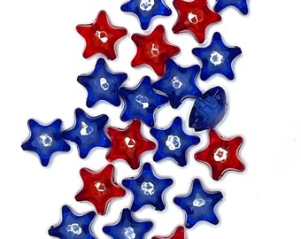 20 mm Star shaped Beads Clear Red or Blue with a Solid Star Shape Inside