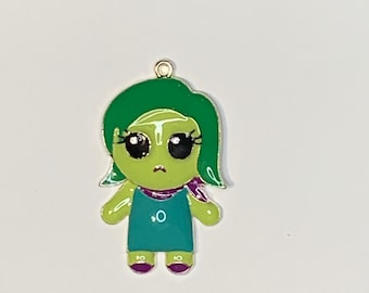 Disgust from Inside Out Rhinestone and Enamel Pendant for chunky bead necklaces, Key chains, backpack pulls , crafts