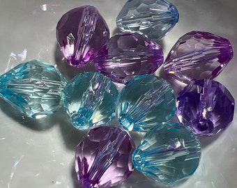 22mm Mix Color Clear Faceted Football, Egg Shaped Chunky Beads