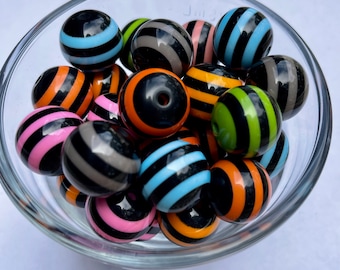 Bubblegum Mix Colored Stripe 20mm Chunky Bead  Acrylic Beads for Necklace Bracelet School Colors