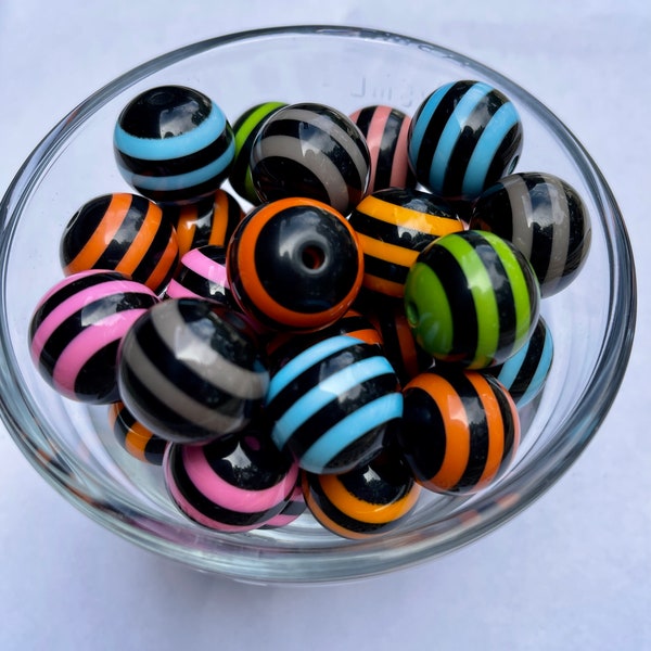 Bubblegum Mix Colored Stripe 20mm Chunky Bead  Acrylic Beads for Necklace Bracelet School Colors