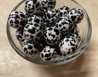 20mm  Cow or Dalmatian Print, 10 CT, 20mm Gumball Beads, Chunky Beads, Necklace, Bracelets, Jewelry