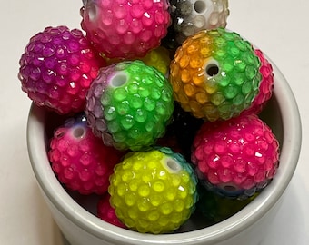 20mm Colorful Neon Mix Rhinestone Chunky Acrylic Resin  Bubblegum Beads Bubble Gum Beads Necklace  Bracelet  Supplies