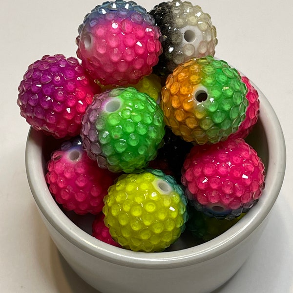 20mm Colorful Neon Mix Rhinestone Chunky Acrylic Resin  Bubblegum Beads Bubble Gum Beads Necklace  Bracelet  Supplies