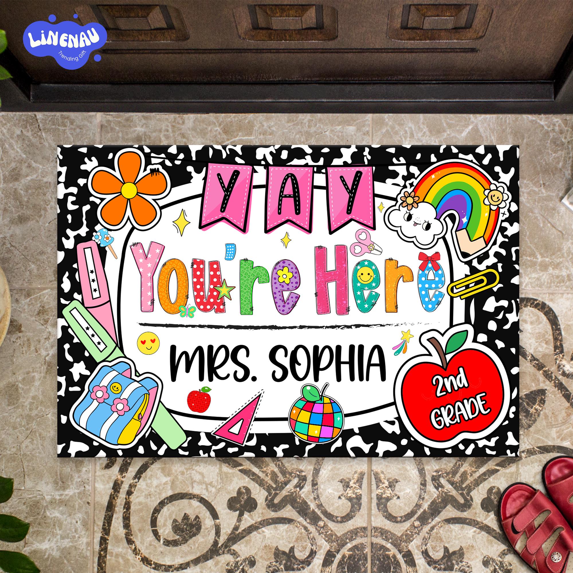 Personalized Welcome Teachers Name Classroom Doormat, Groovy Classroom Doormat, Teacher Rug, Teacher Appreciation Gift, Back to School Decor