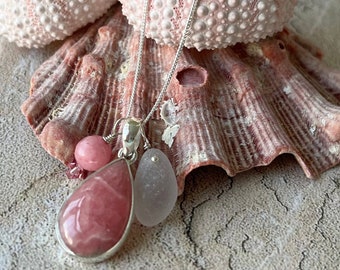 Sterling Silver Rhodochrosite Pendant: Pink Sea Glass Necklace