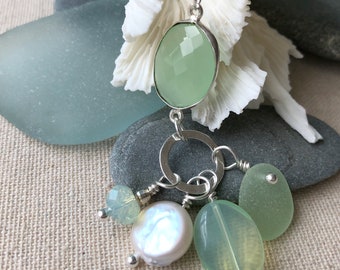 New and Trending Light Green Cluster Necklace with Genuine Sea Glass