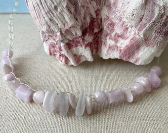 Single Strand Pale Lavender Rare Light Purple Genuine Sea Glass Crochet Necklace