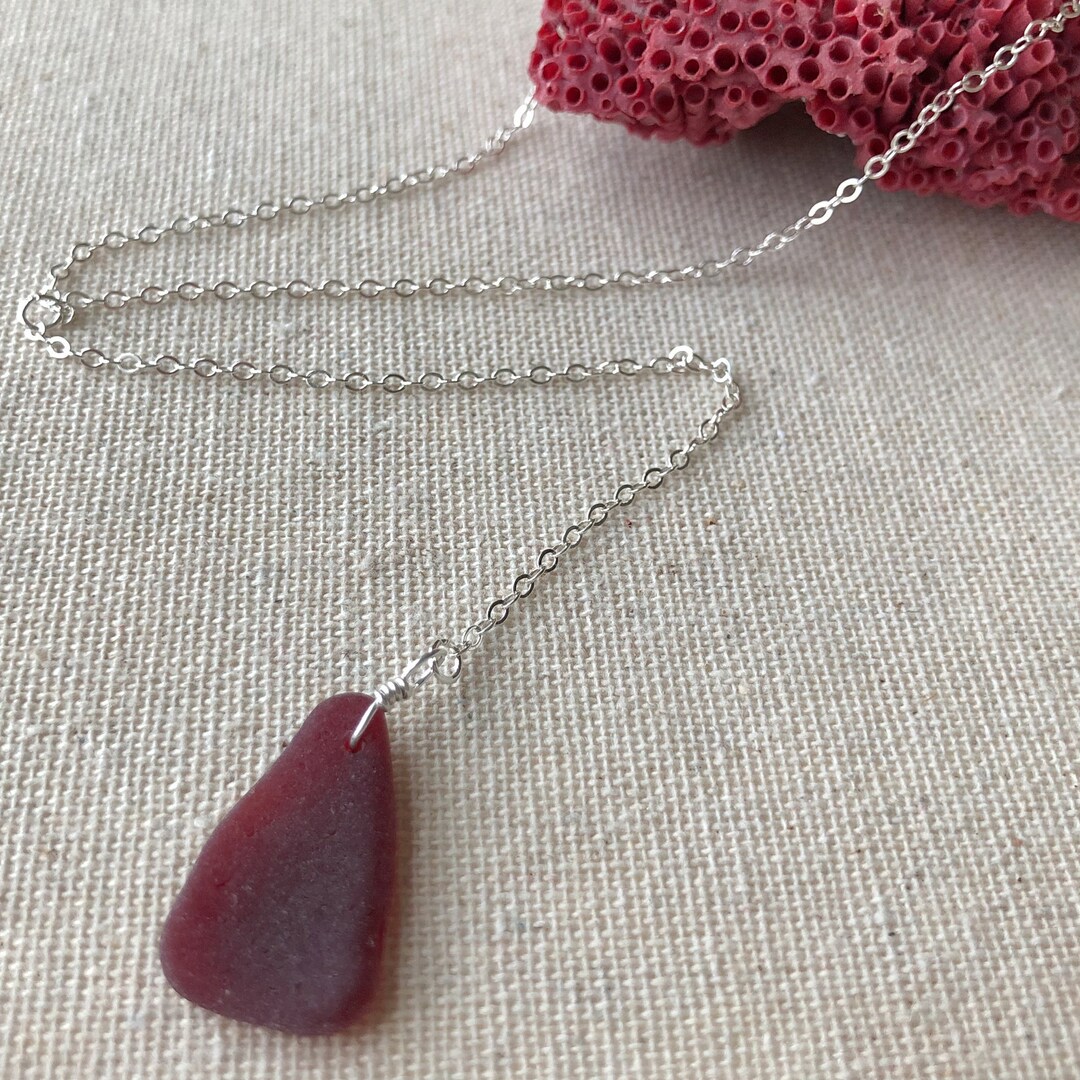 Sterling Silver y Style Necklace With Extremely Rare Red Genuine Sea