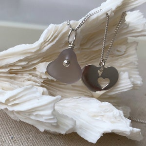 Sterling Silver Heart Charm with Rare Amethyst Genuine Sea Glass Necklace image 1