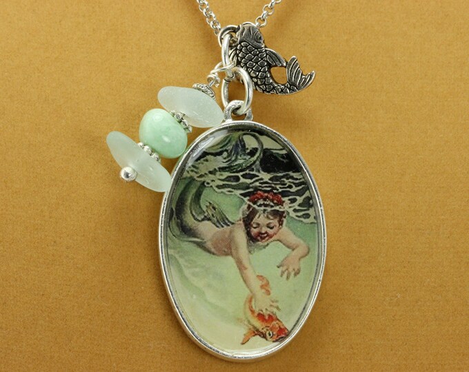 Whimsical Little Mermaid Necklace With Genuine Sea Glass Plus Etsy